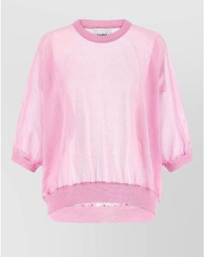 Nude Semi Sheer Cotton Crew Neck Sweater - Pink