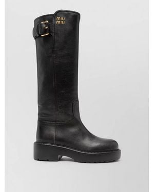 Miu Miu Knee Length Boots Chunky Heel Plain - Black