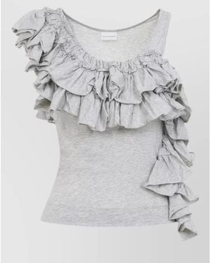 Dries Van Noten Humza Tank Top Asymmetric Ruffle Scoop Neck - Grey