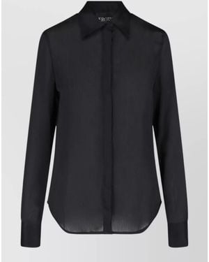 Dondup Long Sleeve Shirt Curved Hem Pleated Texture - Black