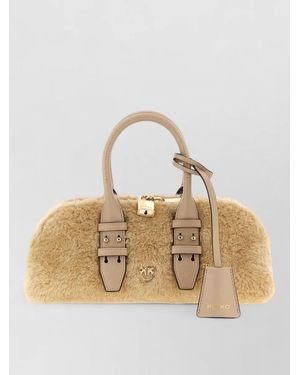 Pinko Bowling Bag Shoulder Handbag Adjustable Strap - Natural