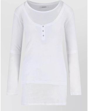 GIMAGUAS Knee Length Dress Scoop Neckline Buttons - White