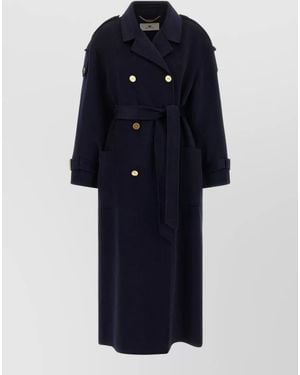 Elisabetta Franchi Wool Double-Breasted Belted Coat - Blue