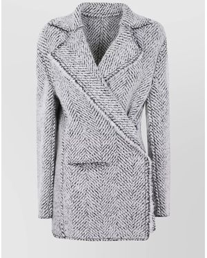Alberta Ferretti Herringbone Patterned Long Sleeve Jacket - Gray