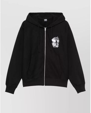 Stussy Hooded Jacket Drawstring Hood Front Pockets - Black