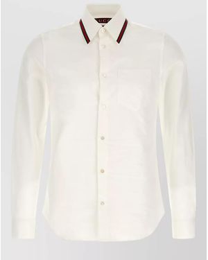 Gucci Web Stripe Long Sleeve Shirt Button Collar - White
