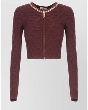Elisabetta Franchi Cropped Cardigan Chain Detail - Purple