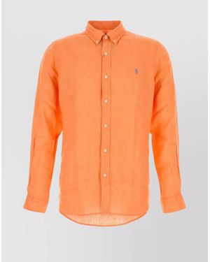 Polo Ralph Lauren Linen Shirt With Button-Down Collar And Curved Hem - Orange