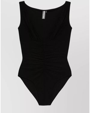 Norma Kamali V-Neck Ruched Sleeveless Stretch Top - Black