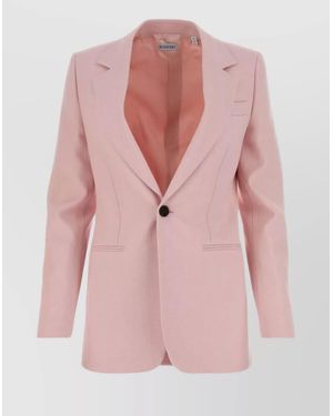 Burberry Wool Blazer With Structured Shoulders And Front Flap Pockets - Pink
