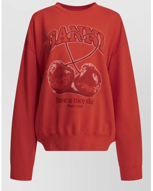 Ganni Cherry Organic Cotton Printed Jumper - Red