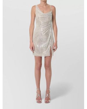 Self-Portrait Rhinestone Draped Asymmetric Mini Dress - White