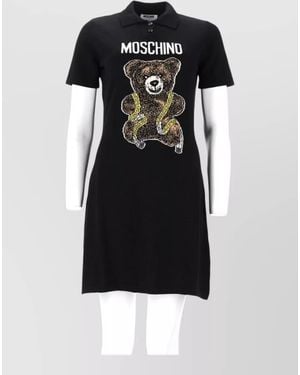Moschino Dress Bear Motif Polo Collar - Black