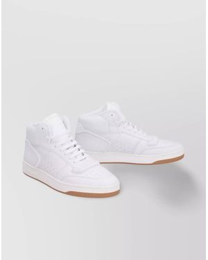 Saint Laurent Mid-Top Sneakers Featuring Perforated Detailing - White