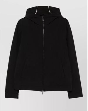 Emporio Armani Hooded Nylon Jacket Long Sleeves Pockets - Black
