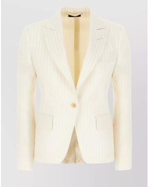 Tom Ford Wool Blend Blazer With Embroidered Back Vent - Natural