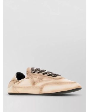 Prada Nappa Leather Lace Up Low Trainers - Natural