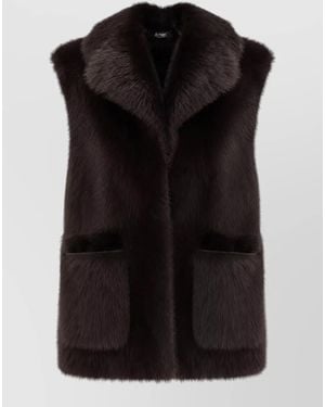 LA ROSE Faux Shearling Long Gilet - Black