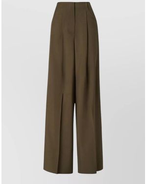 Fendi High Waist Wide-Leg Wool Blend Trousers - Green
