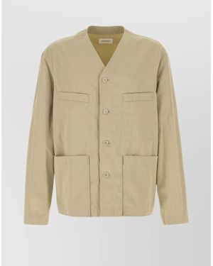 Lemaire Cotton Jacket With Long Sleeves And V Neck - Natural