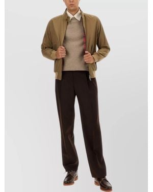 Baracuta Cotton Blend Lightweight Zip Harrington Jacket - Brown