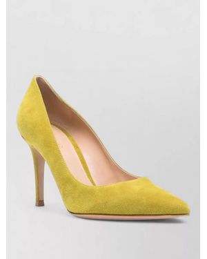 Gianvito Rossi Suede Leather Court Shoes Pointed Toe Design - Yellow