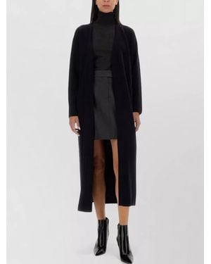 Max Mara Long Coat Jersey Belted Waist Pockets - Black