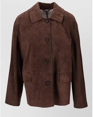 Max Mara Leather Jacket Long Sleeves Notched Collar - Brown