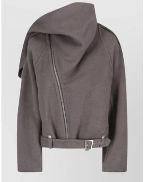 Rick Owens Asymmetric High Collar Coat Belt Buckle - Gray