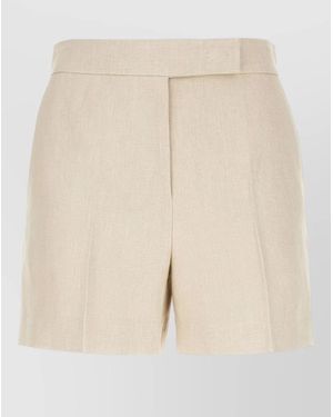 Max Mara Linen Shorts Belt Loops Buttoned Back Pockets - Natural