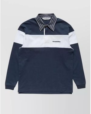 Acne Studios Striped Collar Relaxed-Fit Polo Shirt - Blue