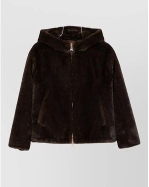 ERMANNO FIRENZE Faux Fur Hooded Mid Length Jacket - Black
