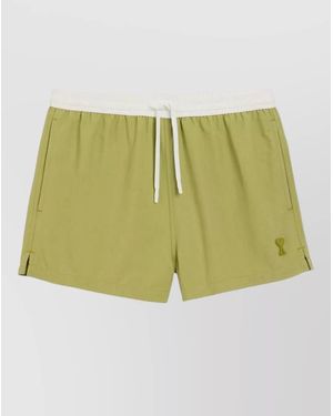 Ami Paris Swim Shorts Elastic Waistband Side Pockets - Green