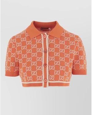 Gucci Gg Jacquard Polo Shirt Short Sleeves - Orange