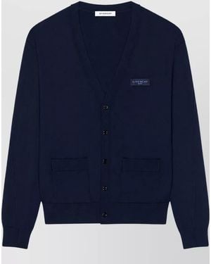 Givenchy Wool Ribbed V-Neck Cardigan - Blue