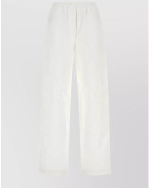 Miu Miu Wide Leg Pajama Pant With Button Detail - White