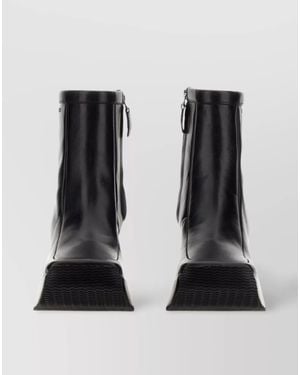 Raf Simons Leather Square-Toe Ankle Boots - Black