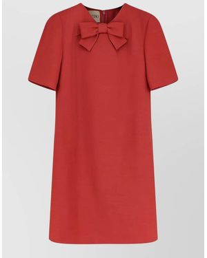 Valentino Short Dress Wool Silk Blend Bow Detail - Red