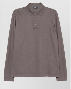 Herno Cashmere Cotton Long-Sleeve Polo Shirt - Brown