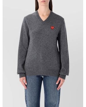 COMME DES GARÇONS PLAY Wool V-Neck Crystal-Embellished Jumper - Grey