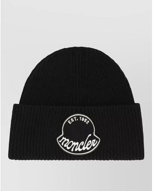 Moncler Knitted Cotton Beanie Hat Turn Up Brim - Black