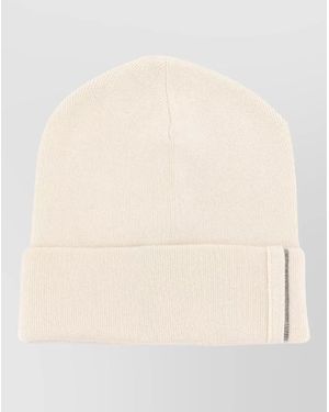 Brunello Cucinelli Casual Hat Folded Cuff Ribbed Texture - Natural
