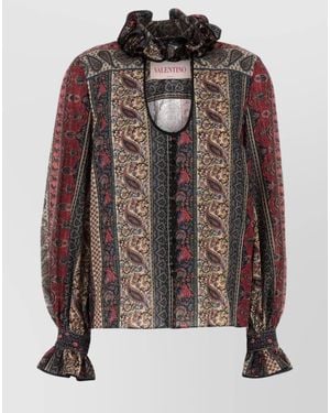 Valentino Garavani Printed Cotton Blend Blouse - Brown