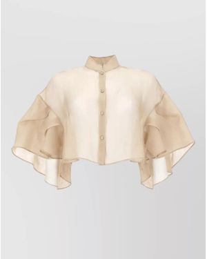 Max Mara Silk Cropped Blouse - Natural