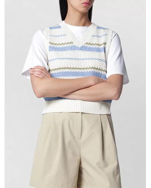 DUNST V Neck Sleeveless Knit Striped Top - White