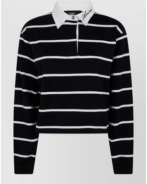 Amiri Striped Cropped Long Sleeve Polo Shirt - Black