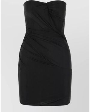 Blumarine Stretch Nylon Dress Fitted Strapless Ruched - Black