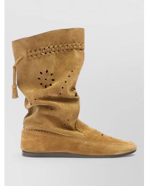 Isabel Marant Leather Laser-Cut Tassel-Detail Boots - Natural