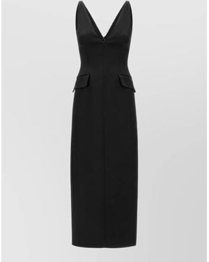 Sportmax V-Neck Sleeveless Midi Dress - Black