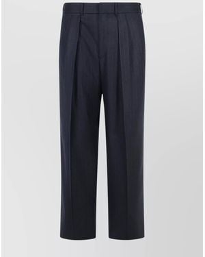 Tom Ford Wool Pinstripe Pleated Cropped Trousers - Blue